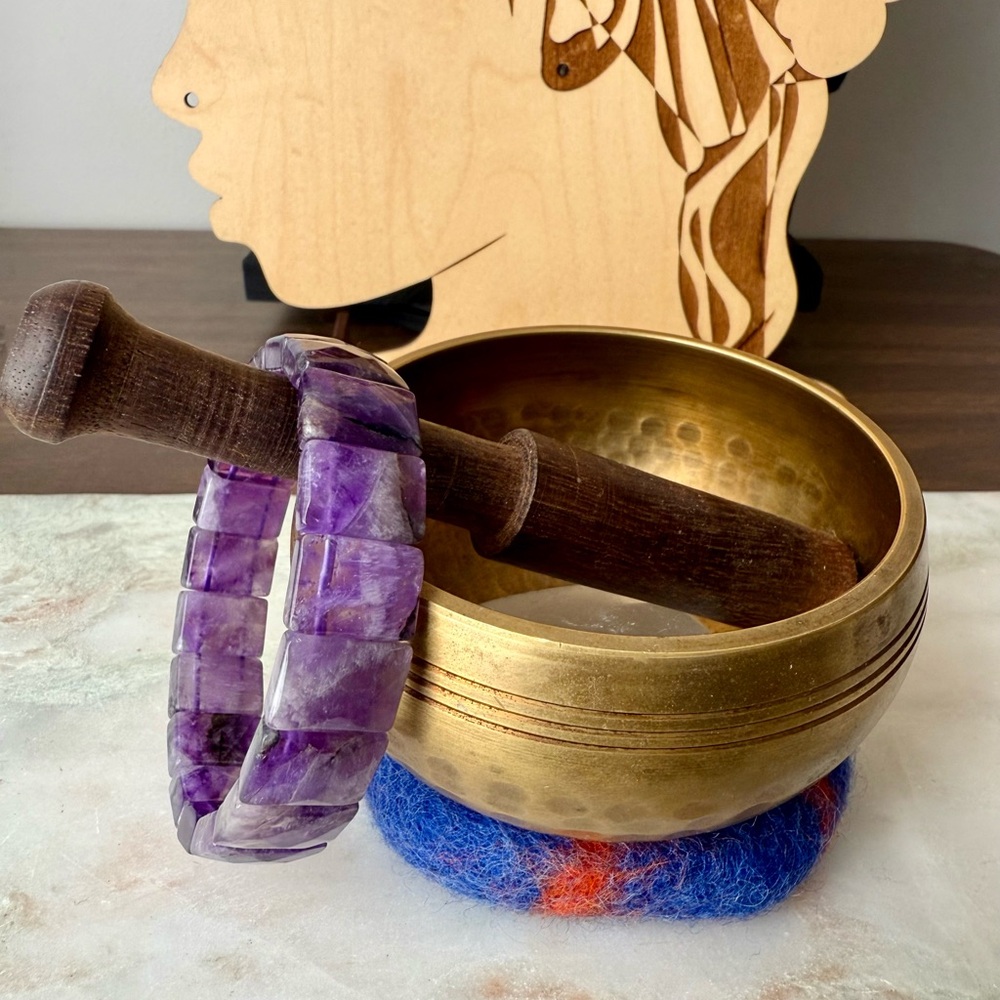 Natural Faceted Purple Amethyst Stone of Spirituality Tile Bracelet